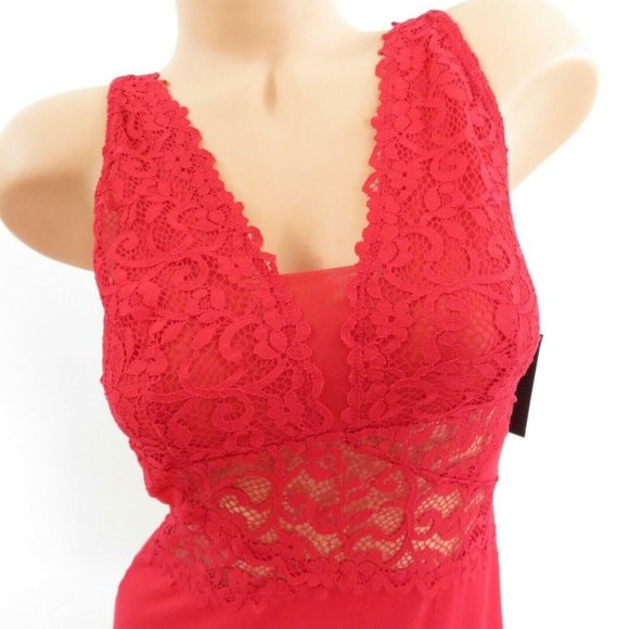 INC Women's Gown Red M Soft Knit Chemise Nightgown Lace Detail V-Neck Sleepwear - Picture 11 of 12